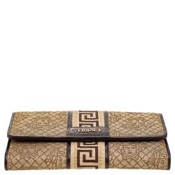 Pre Owned Versace Beige/Brown Medusa Canvas And Leather Continental Wallet