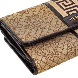 Pre Owned Versace Beige/Brown Medusa Canvas And Leather Continental Wallet