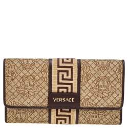 Pre Owned Versace Beige/Brown Medusa Canvas And Leather Continental Wallet