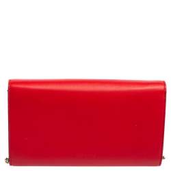 Pre Owned Versace Red Leather Flap Wallet On Chain 