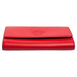 Pre Owned Versace Red Leather Flap Wallet On Chain 