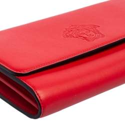 Pre Owned Versace Red Leather Flap Wallet On Chain 