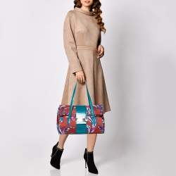 Pre Owned حقيبة يد فيرساتشي جلد نقش تمساح وقماش طباعة زهور متعدد الألوان 