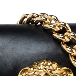 Pre Owned Versace Black Leather Medusa Flap Shoulder Bag