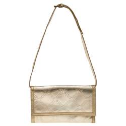 Pre Owned Versace Gold Leather Gianni Flap Shoulder Bag