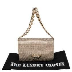 Pre Owned حقيبة كتف فيرساتشي سولتان ميدوسا جلد ذهبي مزخرف كريستال