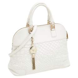Pre Owned Versace White Leather Athena Barocco Vanitas Satchel