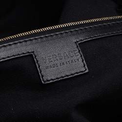 Pre Owned Versace Black/Brown Medusa Floral Printed Coated Canvas & Snakeskin Leather Tote