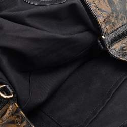 Pre Owned Versace Black/Brown Medusa Floral Printed Coated Canvas & Snakeskin Leather Tote