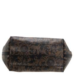 Pre Owned Versace Black/Brown Medusa Floral Printed Coated Canvas & Snakeskin Leather Tote