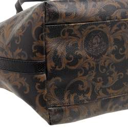 Pre Owned Versace Black/Brown Medusa Floral Printed Coated Canvas & Snakeskin Leather Tote