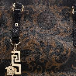 Pre Owned Versace Black/Brown Medusa Floral Printed Coated Canvas & Snakeskin Leather Tote