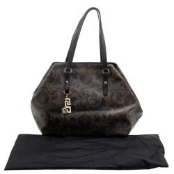 Pre Owned Versace Black/Brown Medusa Floral Printed Coated Canvas & Snakeskin Leather Tote