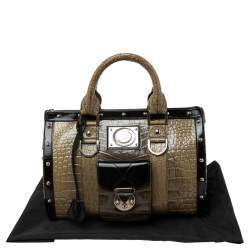 Pre Owned Versace Black/Brown Ombre Croc Embossed Patent Leather Boston Bag