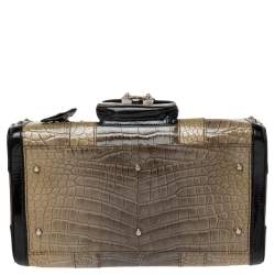 Pre Owned Versace Black/Brown Ombre Croc Embossed Patent Leather Boston Bag