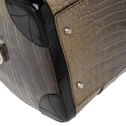 Pre Owned Versace Black/Brown Ombre Croc Embossed Patent Leather Boston Bag
