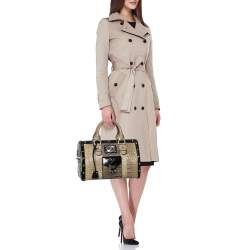 Pre Owned Versace Black/Brown Ombre Croc Embossed Patent Leather Boston Bag