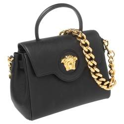 Pre Owned Versace Black Leather Small Medusa Top Handle Bag