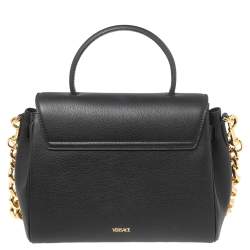 Pre Owned Versace Black Leather Small Medusa Top Handle Bag