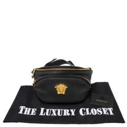 Pre Owned Versace Black Leather Medusa Double Zip Belt Bag