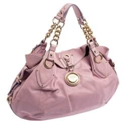 Pre Owned Versace Lilac Leather Medusa Flap Chain Hobo