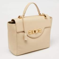 Versace Beige Leather Medusa Top Handle Bag
