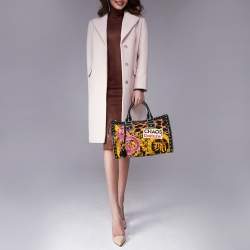 Pre Owned Versace Multicolor Archival Print Canvas and Leather Chaos Couture Studded Boston Bag