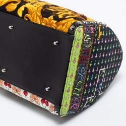Pre Owned Versace Multicolor Archival Print Canvas and Leather Chaos Couture Studded Boston Bag