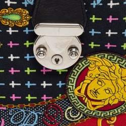 Pre Owned Versace Multicolor Archival Print Canvas and Leather Chaos Couture Studded Boston Bag