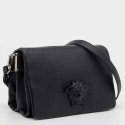 Pre Owned Versace Black Leather Medusa Crossbody Bag