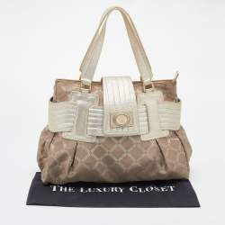Pre Owned Versace Gold Signature Fabric and Leather Medusa Buckle Satchel