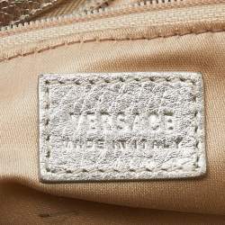 Pre Owned Versace Gold Signature Fabric and Leather Medusa Buckle Satchel