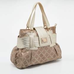 Pre Owned Versace Gold Signature Fabric and Leather Medusa Buckle Satchel