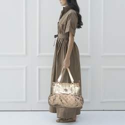 Pre Owned Versace Gold Signature Fabric and Leather Medusa Buckle Satchel