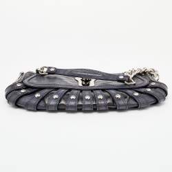 Pre Owned حقيبة كتف فيرساتشي جلد نقشة تمساح لامع أزرق كحلي/أسود 