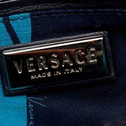 Pre Owned حقيبة كتف فيرساتشي جلد نقشة تمساح لامع أزرق كحلي/أسود 