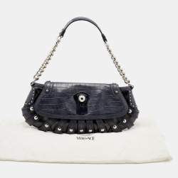 Pre Owned حقيبة كتف فيرساتشي جلد نقشة تمساح لامع أزرق كحلي/أسود 