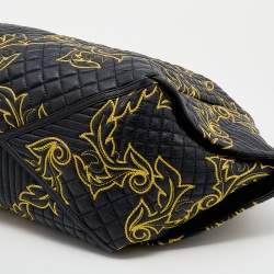 Pre Owned حقيبة هوبو فيرساتشي  جلد باروكو أسود/أصفر غرز موردة