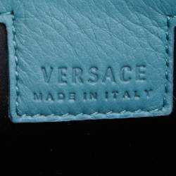 Pre Owned Versace Blue Leather Medusa Buckle Flap Crossbody Bag