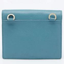Pre Owned Versace Blue Leather Medusa Buckle Flap Crossbody Bag