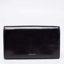 Pre Owned Versace Black Leather Medusa Chain Clutch