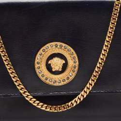 Pre Owned Versace Black Leather Medusa Chain Clutch