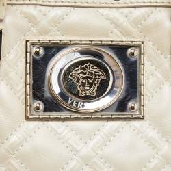 Pre Owned Versace Metallic Pearl Leather Snap Out Of It Satchel