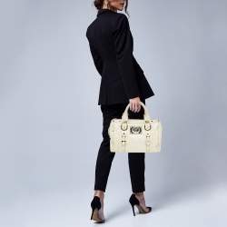 Pre Owned Versace Metallic Pearl Leather Snap Out Of It Satchel