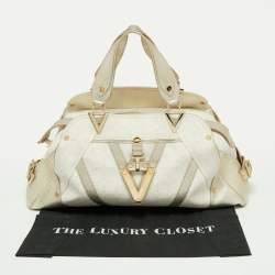 Pre Owned Versace Gold/White Monogram Fabric and Leather V Satchel 