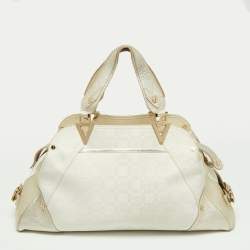 Pre Owned Versace Gold/White Monogram Fabric and Leather V Satchel 