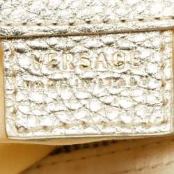 Pre Owned Versace Gold/White Monogram Fabric and Leather V Satchel 