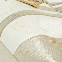 Pre Owned Versace Gold/White Monogram Fabric and Leather V Satchel 