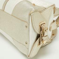 Pre Owned Versace Gold/White Monogram Fabric and Leather V Satchel 