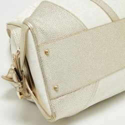 Pre Owned Versace Gold/White Monogram Fabric and Leather V Satchel 
